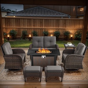 Belord 43" Propane Fire Pit Table Set Patio Furniture Set with Glider Loveseat, Brown Wicker Deep Seating Patio Swivel Rocker Glider Chairs - 1 of 4