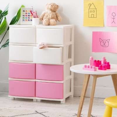 Slim White Plastic 4-Drawer Storage Cart with Casters