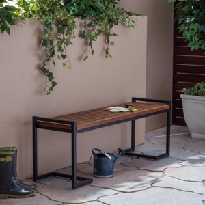 Coolbibila-Patio Benches With Cantilever Iron Legs, Garden Benches Constructed From Slatted Acacia Wood, Modern Garden Bench Outdoor - 1 of 4