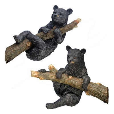 Hand-Painted Black Bear Cub Climbing and Hanging Resin Statue Set