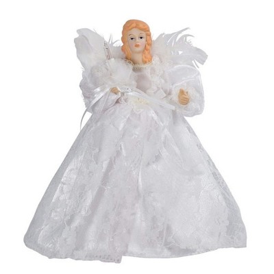 Tree Topper Finial 8.75" Lacy White Angel Tree Topper Electric Lite Free Standing  -  Tree Toppers