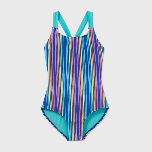 Girls Rainbow Vertical Stripe One Piece Swimsuit Cat Jack Xl Plus Target