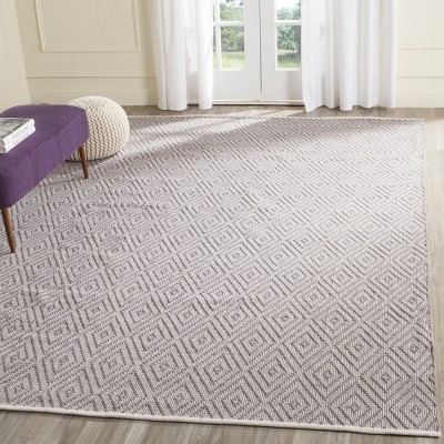 Handwoven Grey Ivory Geometric Wool-Cotton Blend Area Rug 9'x12'