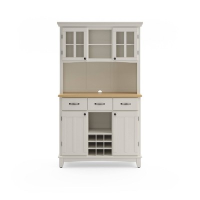 Off White China Cabinet with Natural Wood Top