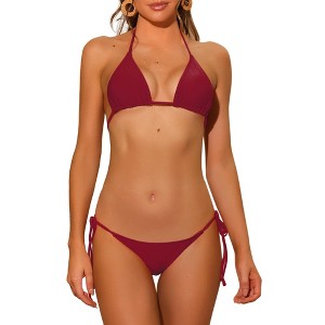 INSPIRE CHIC Women's Halter Tie Side Low Waist Triangle Bottom Basic Bikini Sets 1 Set - 1 of 4