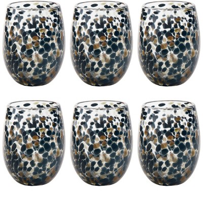 TAG 16 oz. Confetti Glass Stemless Drinkware Blue Denim Dishwasher Safe Beverage Glassware Set 6
