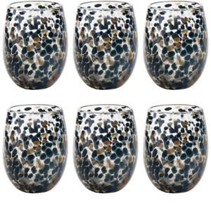 TAG 16 oz. Confetti Glass Stemless Drinkware Blue Denim Dishwasher Safe Beverage Glassware Set 6 - 1 of 3