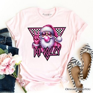 Pink Santa Blowing Bubblegum T‑Shirt, Def Jolly Coquette Retro Christmas Tee Soft Pink S - 1 of 4