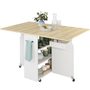Best Choice Products Multipurpose Folding Table w/ Wheels, 3 Storage Shelves, Cubby, Handle - 1 of 4
