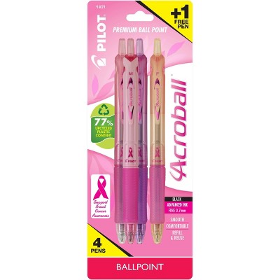 Pilot 3ct Acroball Breast Cancer Awareness Ballpoint Pens Fine Point 0.7mm Black Ink