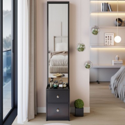 Mirror Cabinet with Full Body Mirror and Multi-Layer Storage Drawers,63" Tall Organizer for Bedroom or Entryway-The Pop Home