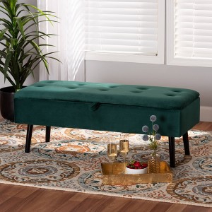 Caine Velvet Wood Storage Bench - Baxton Studio - 1 of 4
