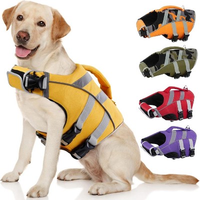 Kuoser Dog Life Jacket with Reflective Stripes, Adjustable High Visibility Dog Life Vest Ripstop with High Flotation Swimsuit