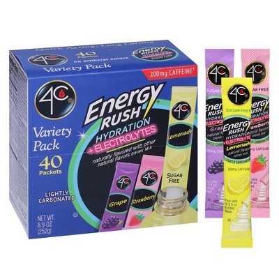 4c Energy Rush PSD With Electrolytes Variety Pack Stix - 14 Lemonade, 12 Strawberry & 14 Grape (Pack of 40)