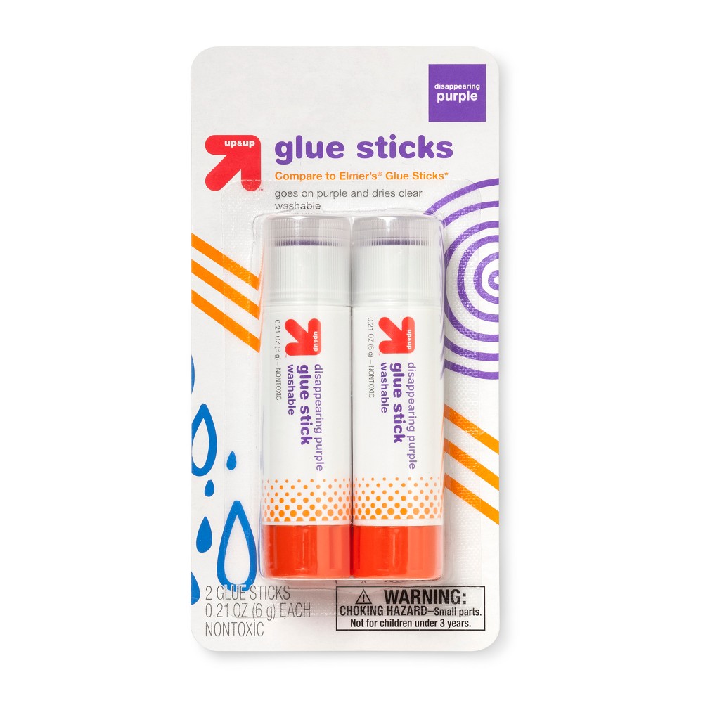 Glue Stick 2ct Disappearing Purple - Up&Up was $0.69 now $0.4 (42.0% off)