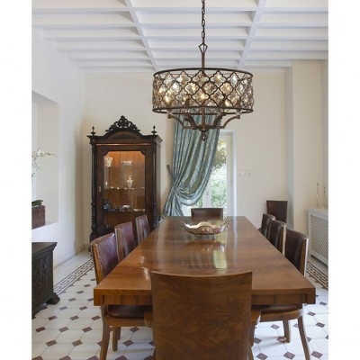 Weathered Bronze 6-Light Cage Chandelier with Crystal Accents
