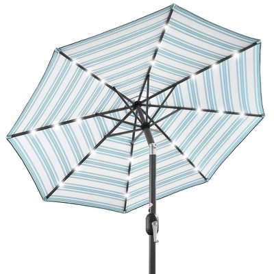 Best Choice Products 10ft Solar LED Lighted Striped Patio Umbrella w/ Crank, Tilt, Push Button, 6 Ribs