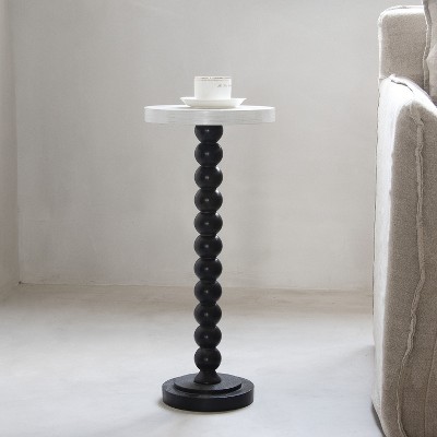 JIONJOY Pedestal Side Table - Small Round End Table with Black Base & White Top for Living Room or Bedroom