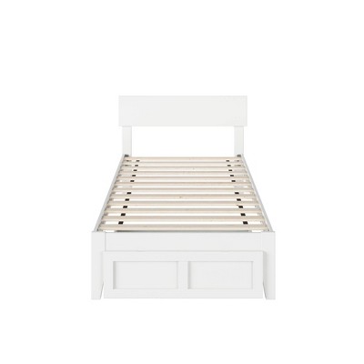 White Twin Wood Frame Bed with Headboard and Storage Drawer