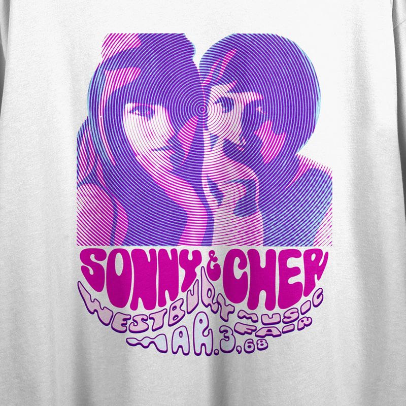 Westbursy Sonny and Cher Music Art Women's White Crop Tee With Short Sleeves and Crew Neck, 2 of 3