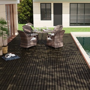 Racxily Acacia Wood Interlocking Deck Tiles Checker Pattern, 12" x 12" Square Dark Brown Acacia Hardwood Outdoor Flooring for Patio, Bancony - 1 of 4