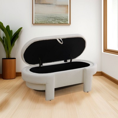 DOMETOUR Off-White Living Room Ottoman - Elegant Upholstered Footstool with Storage
