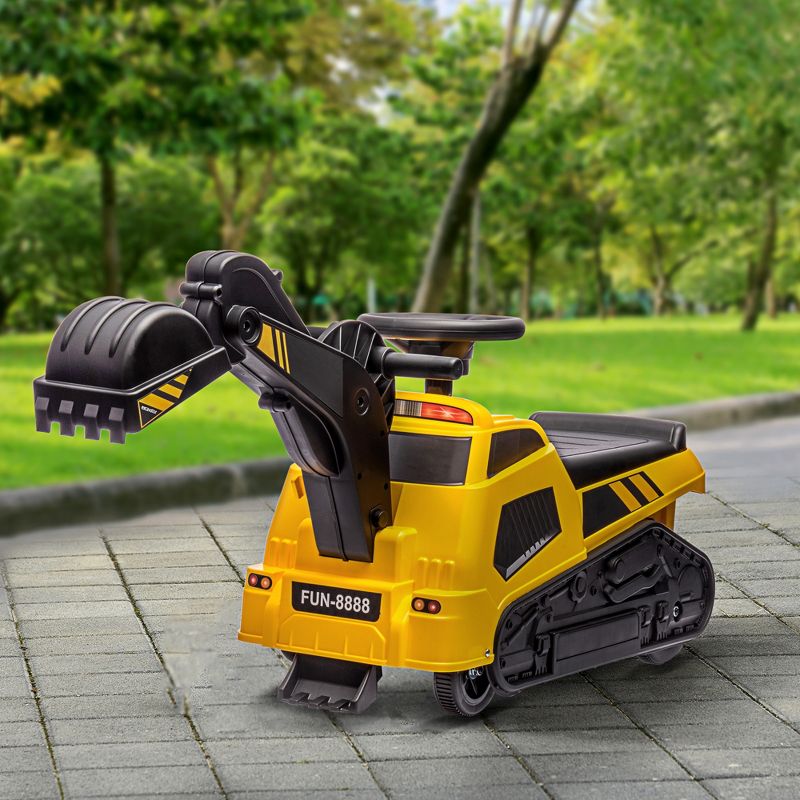 Aosom 3 in 1 Ride on Excavator Bulldozer Road Roller, No Power Ride on Construction Pretend Play with Music, for 18-48 Months, Yellow, 2 of 7