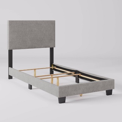 Celeste Gray Upholstered Twin Bed with Headboard and Drawer