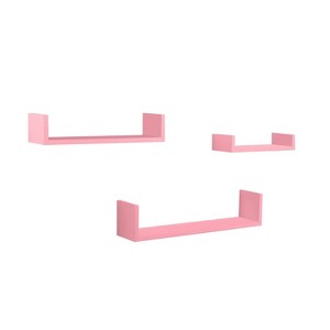 Set of 3 Picture Ledge Shelf for Kids' Room Pink - InPlace: Floating Wall Shelves Set, MDF, Decorative, Hardware Included - 1 of 4