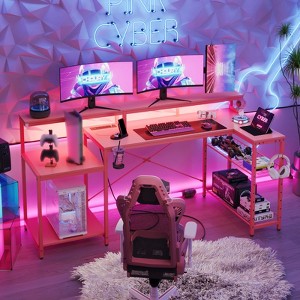 Bestier 71.5” Gaming Desk with Power Outlet, L-Shaped Computer Desk with Monitor Stand, Corner Gamer Table with Adjustable shelf & Headphone hook - 1 of 4
