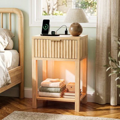 Karl Home 16 Inch Nightstand with Charging Station, 1 Drawer and