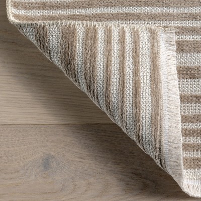 Millicent Beige and White Striped Reversible 4' x 6' Area Rug