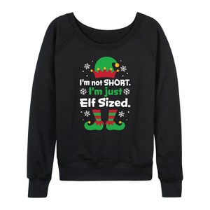 Women's - Instant Message - I'm Not Short Just Elf Sized Funny Christmas Lightweight French Terry Wide Neck Long Sleeve Graphic Shirt - 1 of 4