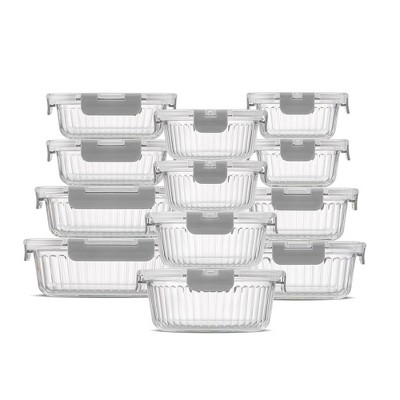 JoyJolt 24-Piece Gray Fluted Glass Food Storage Containers with Lids