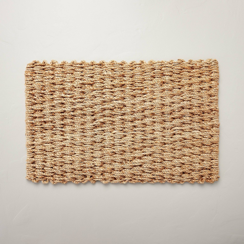 Photos - Doormat 23"x35" Basket Weave Jute  Natural - Hearth & Hand™ with Magnolia
