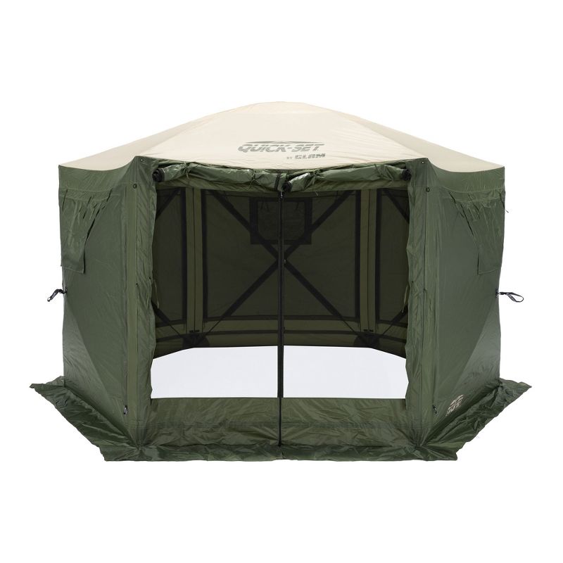 CLAM Quick-Set Pavilion 12.5 x 12.5 Foot Easy Set Up Portable Outdoor Camping Pop Up Canopy Gazebo Shelter with Ground Stakes and Carry Bag, Green/Tan, 2 of 7