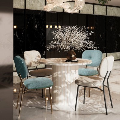 Oversart Modern 4-Person Dining Set: Bamboo & MDF Table with Turquoise & Beige Fabric Chairs, Metal Legs ¨C Space-Saving Kitchen/Dining Room Furniture