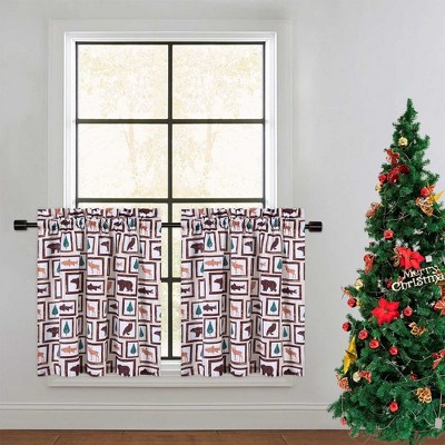 Christmas Small Kitchen Tier Curtains and Valanve Curtains with Animals Print