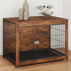 XBRIGH 27/32/38/43in  Dog Crate Furniture with Lock & Tray, Wooden End Table Kennel for Small/Medium Dogs, Indoor Decorative Pet Cage - 1 of 4