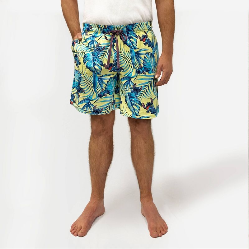 Men&#39;s Disney Lilo Stitch 8&#34; Palm Print Pajama Shorts - Yellow, 1 of 5