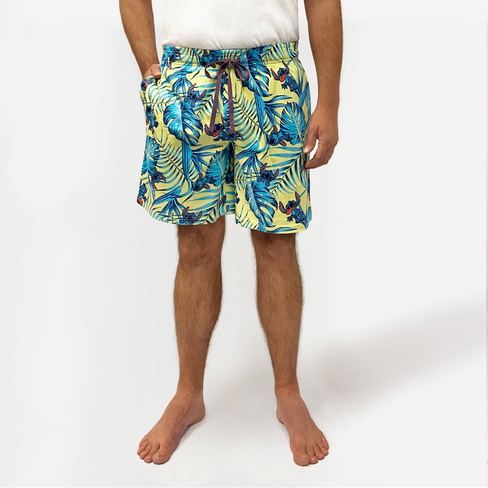 Men's Disney Lilo Stitch 8" Palm Print Pajama Shorts - Yellow M