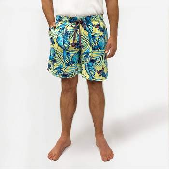 Men's Disney Lilo Stitch 8" Palm Print Pajama Shorts - Yellow