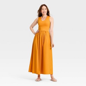 mango orange dress Women's Knit Woven Midi Dress