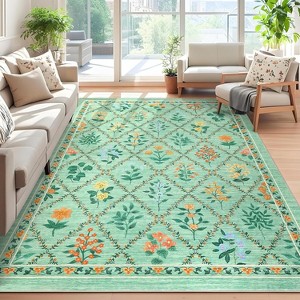 Washable Non-Slip Runner Rug - Floral Farmhouse Kitchen/Bath Mat, Stain-Resistant for Entryway, Bedroom, Laundry, Hallway - 1 of 4