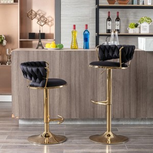 TiramisuBest Set of 2 Velvet Bar Stools with Chrome Footrest & Base, Swivel Height Adjustable Mechanical Lift, Golden Legs, Modern Navy - 1 of 4