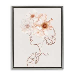 Stupell Industries Delicate Pink Flower Blossoms Woman Line Drawing Floating Frame Canvas Art - 1 of 4