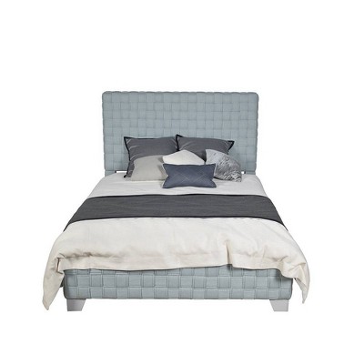Light Teal Chenille Upholstered Queen Bed with Tufted Headboard and Drawers