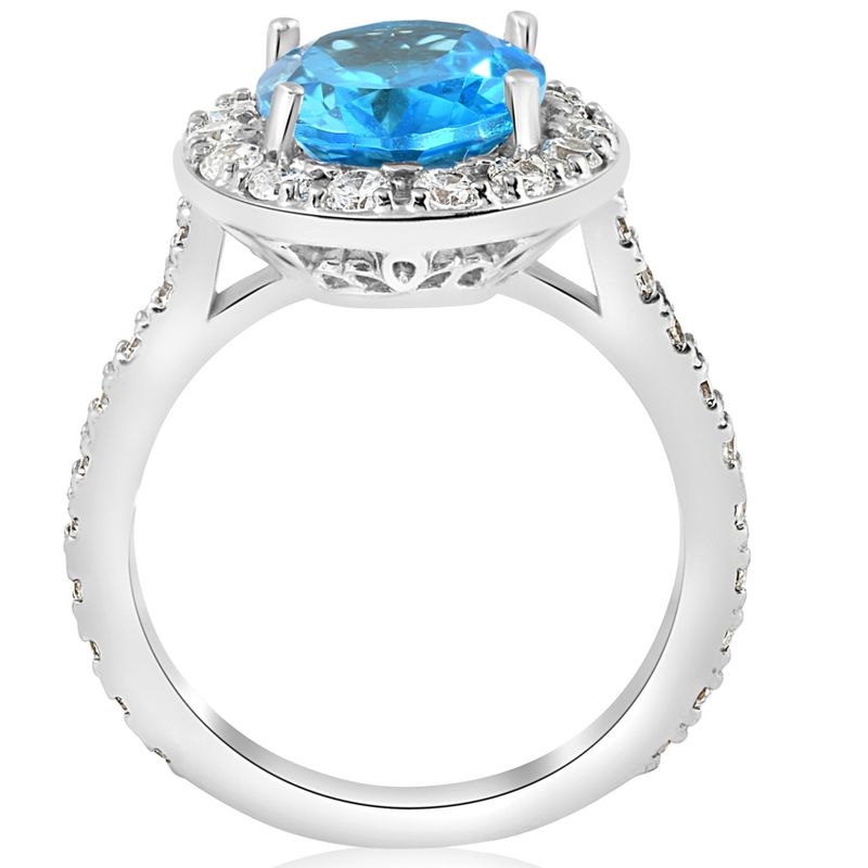 Pompeii3 4 cttw Blue Topaz Diamond Halo Vintage Ring Engagement 14k White Gold, 3 of 5