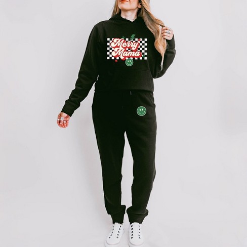 Simply Sage Market Women s Merry Mama Checkered Sweatpants And Hoodie Set L Black Target