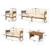 Christopher Knight Home Valentina Patio 5 Piece Rustic Rope Weave Acacia Wood Seating Set with Coffee Table and Cushions - 3 of 4
